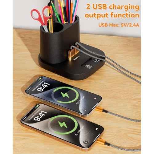 Desk Lamp with 2 USB Charging Ports, Desk Lamp for College Dorm Room Essentials for Girls,USB Charger Small Table Lamps with Pen Holder for Home Office,12 LED Light Modes Eye Caring for Kids,Guys,Nail
