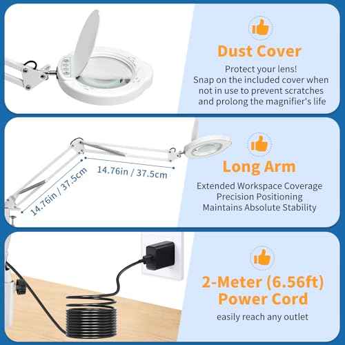 15x Magnifying Glass with Light and Clamp Stand - Long Arm Magnifying Lamp with Remote & Dust Cover - Hands-Free 5 Color Desktop LED Magnifier Lamp with Light for Reading, Crafts, Hobbies, Close Work