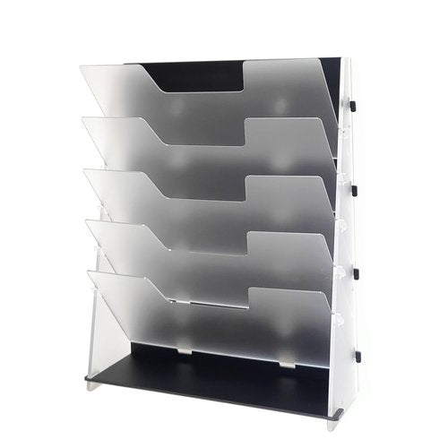PROSPACE P0005 Acrylic 5-Tier Desktop Or Wall Mount File Organizer, 12" x 16" Vertical Hanging Document Rack with Bottom Tray, Company and Home Office Space Organization (Matte Black)