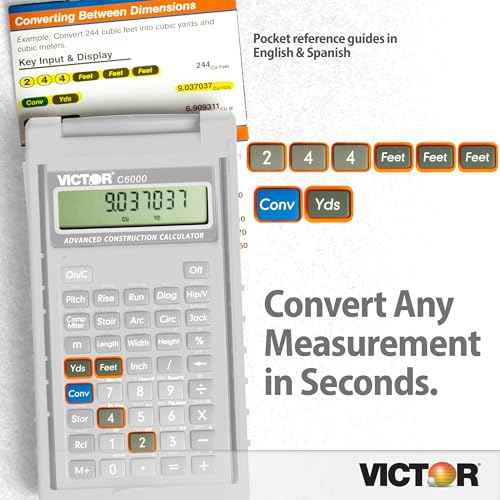 Victor C6000 Advanced Construction Calculator with Protective Case Displays in Fractional or Dimensional Forms Perfect for Carpenters, Renovators,Builders, Contractors, Estimators