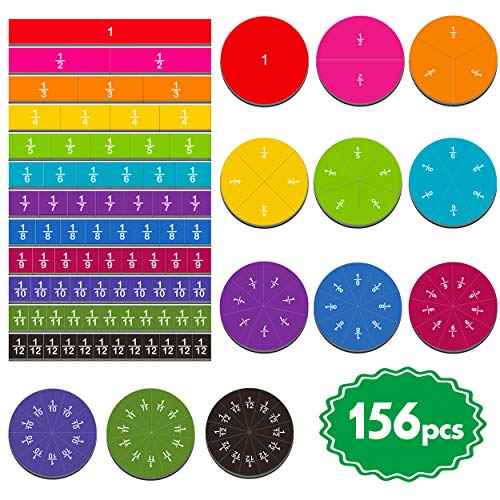 156 PCS Magnetic Fraction Tiles Circles, Educational Math Learning Manipulatives Set for Preschool Elementary School.