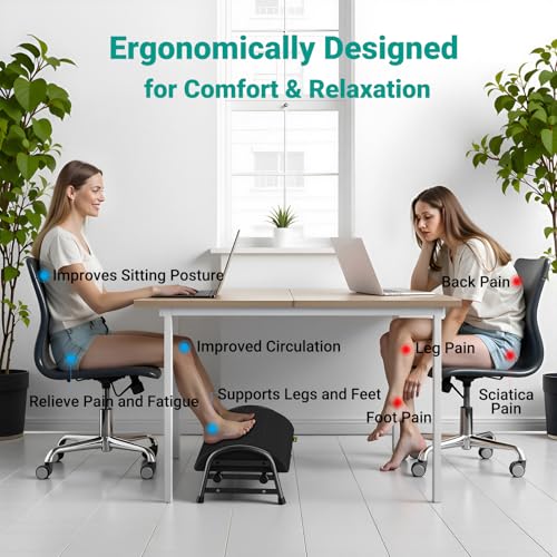 YEASHEIN Adjustable Foot Rest for Under Desk — 6 Positions, Black (Classic)