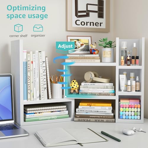 NUTIKAS White Desk Shelves Organizer - Adjustable Multi-Level Office Storage