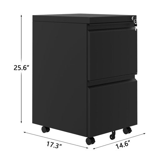 GarveeHome 2-Drawer File Cabinet On Wheels, Under Desk Metal Rolling Filing Cabinets with Lock, Small Rolling File Storage for Home Office Organizer Letters/Legal/A4, Easy Assembly, Black