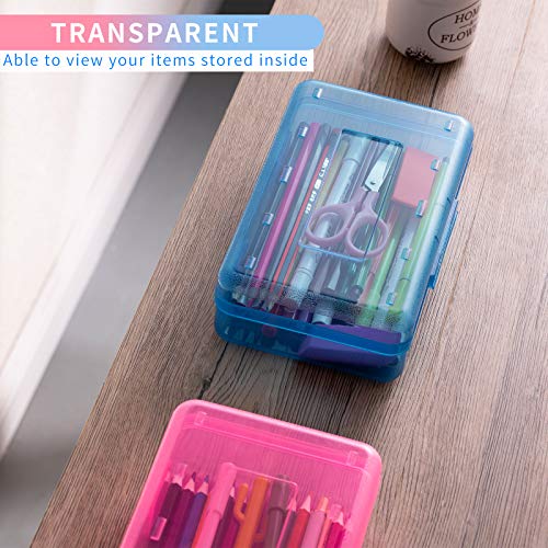 Sooez 3-Pack Large Hard Pencil Cases - Clear & Colorful Crayon Storage Boxes