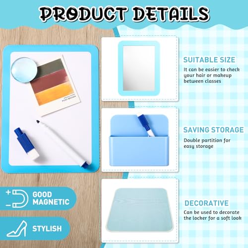 Magnetic Locker Decor Set with Mirror, Whiteboard, Light String & Accessories