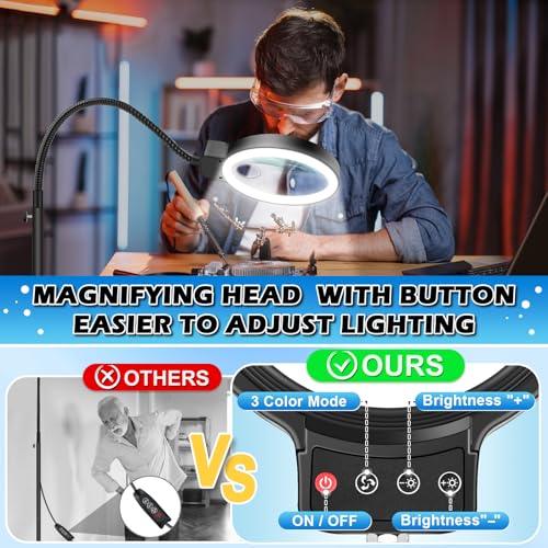 Black Large Floor Magnifying Glass with Light & Stand - 30X & 10X LED Lamp