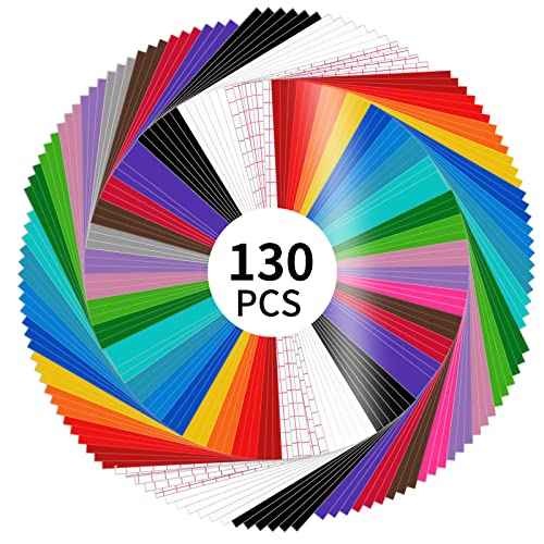 LYA Vinyl 130 Pack Permanent Vinyl - 12 "x12 Self Adhesive Vinyl Sheets£¬120 Sheets & 10 Transfer Tape Sheets for Cutting Machines and Decor Sticker