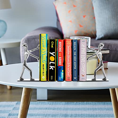Fasmov Heavy Duty Stainless Steel Bookends - Nonskid Art Bookends, Silver, 1 Pair