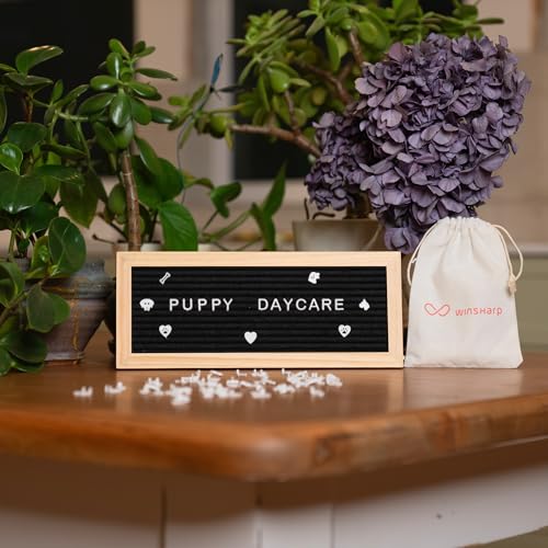 Small Letter Board | 12"x5" Mini Black Felt Classy Wooden Frame with White Letters | Premium Changeable Sign Boards for Home Decor Motivational Quotes Baby Announcement Price List Message Letterboard