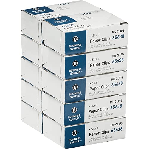 Business Source Paper Clips, 1 Regular, .033 Gauge, 100/Box x10 Boxes