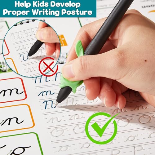 gisgfim 4 Pack Grooved Cursive Handwriting Workbook Kit Magic Reusable Grooved Handwriting Practice with Disappearing Ink Pens Cursive Kickoff Student Workbook for Kids Words Letters Sentences Reading