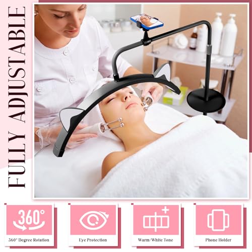 Eyelash LED Floor Lamp Estheticians Light for Eyelash Extensions, 28" Half Moon Ring Lamp with Phone Holder, Facial Lighting for Tattoo, Skincare, Lashes, Eyebrows, Beauty Filming Content Creation