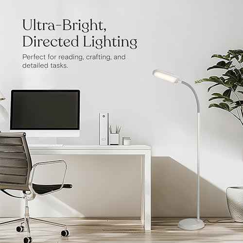 Brightech Litespan LED 2nd Edition Reading Floor Lamp with Cool, Soft & Warm White LED's - Built-in Dimmer - Adjustable Design Pivots in Any Direction - Energy Saving 12 Watts - Alpine White