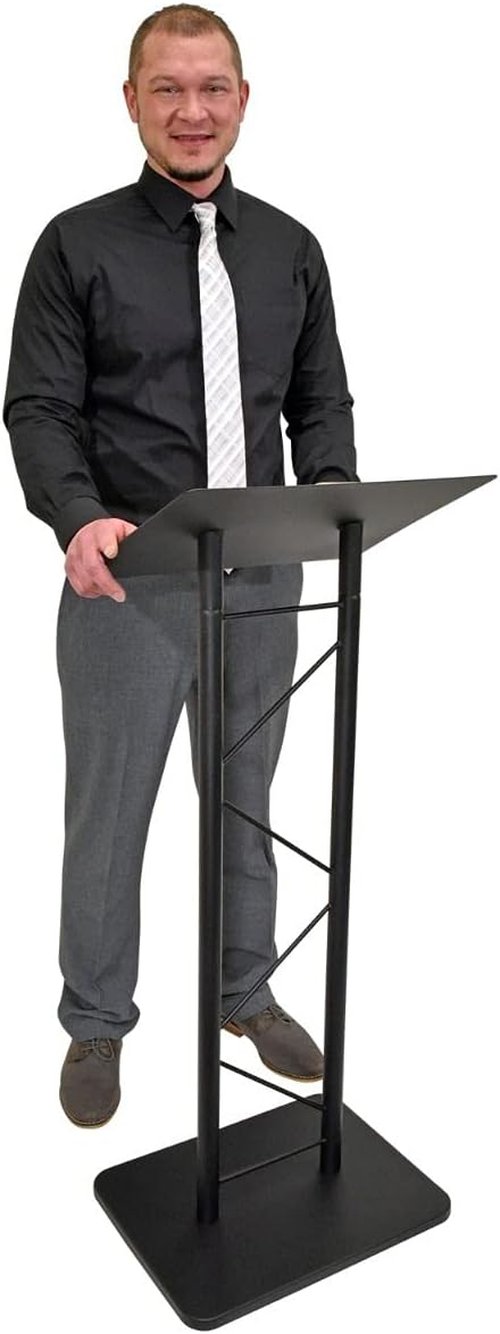 Kingdom KML7B Large Portable Lectern - Slanted Church Pulpit & Conference Podium | Black Metal Finish