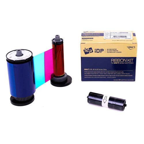 IDP Genuine SMART-31 and SMART-51 Series Card Printer Ribbon - YMCKO Color, Resin Black & Overlay Panel Ribbon w Cleaning Roller, 250 Cards/roll (Not Compatible with IDP Solid Printers)