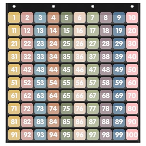 Yoink Black Boho Hundreds Pocket Chart with 120 Double-Sided Number Cards - Classroom & Homeschool Counting Organizer