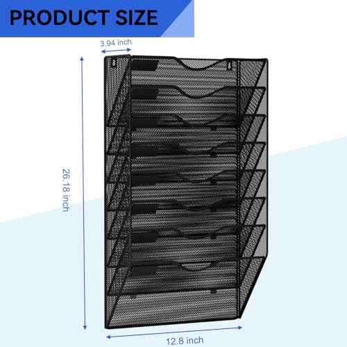 8 Pockets Mesh Hanging Wall File Holder Organizer Wall Mounted Paper Magazine Rack, Black