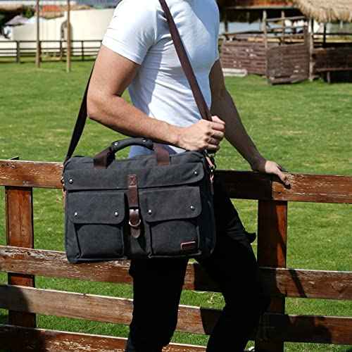 Stylish 17 inch Canvas Laptop Bag Messenger Bag Briefcase Vintage Crossbody Shoulder Bag Military Satchel for Men BC-07