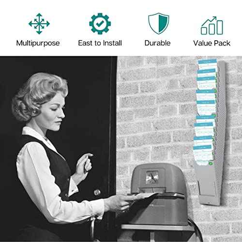 Flexzion Time Card Holder Wall Mount Expandable Time Clock Rack Single Row 20 Slot Rack Card Holder for 7 x 4.6-Inch Timesheets for Attendance Payroll Employee Assignment in Out Timecard Rack, Gray