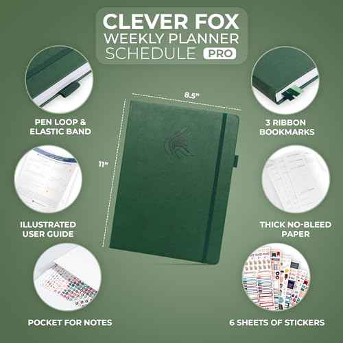 Clever Fox Planner PRO Schedule ? Undated Weekly & Monthly Life Planner with Time Slots, Appointment Book & Daily Organizer, A4 (Forest Green)