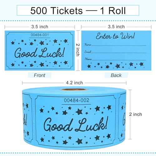 ESSENTIAL 500 Raffle Tickets, Good Luck Raffle Cards, Entry Form with Name, Phone & Email for Raffle, Events, Entry, Class Reward & Door Prize - 5 Color Selection (Blue)