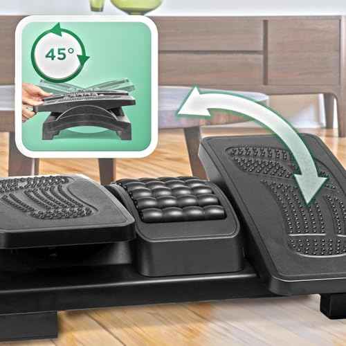 Adjustable Footrest for Under Desk at Work, Under Desk Foot Rest with Massage Texture and Roller, Ergonomic Foot Stool with 3 Height & 20 Degree Tilt Angle Adjustment for Home&Office