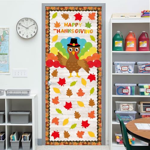 Thanksgiving Turkey Bulletin Board Set for Classroom Decoration Fall Maple Leaf Give Thanks Cutouts for Fall Thanksgiving Classroom School Wall D?cor