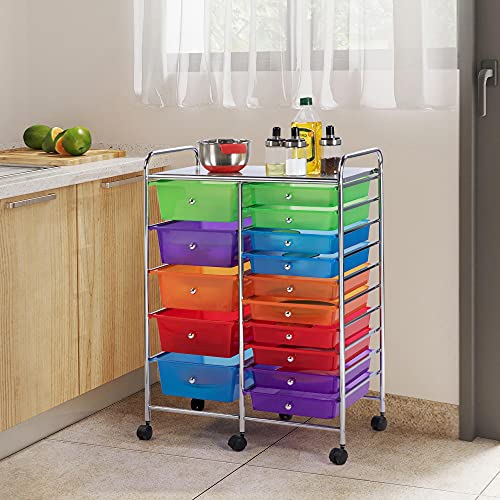 Yaheetech 15-Drawer Rolling Storage Cart Multicolor – Craft Organizer on Wheels