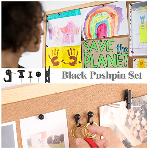BESARME 200 Pcs Push Pins for Bulletin Board, Black Thumb Tacks for Cork & Foam Boards