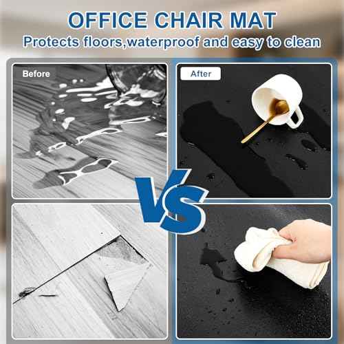 Nuanchu Office Chair Mat for Hardwood & Tile Floor, 48'' x 36'' Heavy Duty Computer Gaming Chair Mat Large Black Non Slip Floor Protector for Home, Office and Gaming, Convex