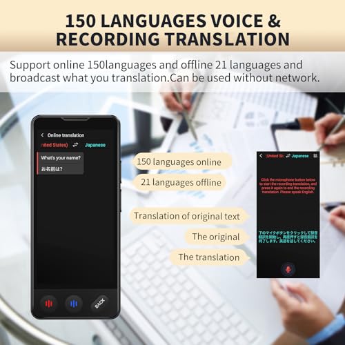 FICALLO Offline AI Language Translator Device Black, 150 Languages Support, Instant Voice & Photo Translation