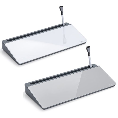 Desktop Glass Whiteboard Gray and Gray Board,Varhomax Desk Organizer and Desktop Memo Pad Solution for Home Office Accessories and School Supplies