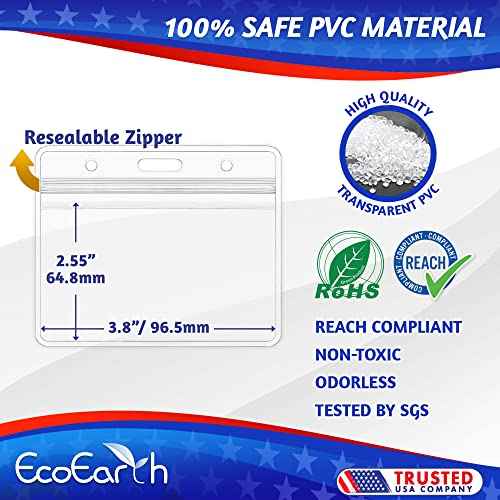 EcoEarth - Horizontal Card Protector w/Soft Edge - Sealable Fits 3.5x2.25 Inch Insert, Clear, 250 Pack - Waterproof ID Badge Holder - Plastic Name Tag Holder Bulk