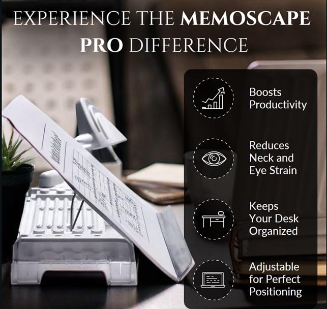 Vu Ryte Memoscape Pro Document Copy Holder Adjustable in-Line, 175 Sheets, Supports Electronics & Writing, White/Clear