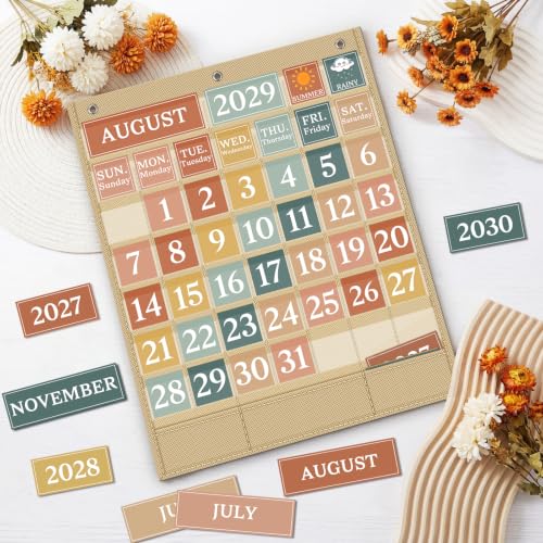 Boho Classroom Calendar Pocket Chart Set with 118 Cards - Educational Organizer