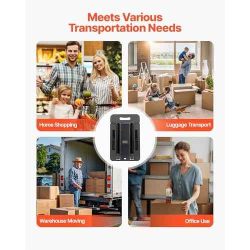 VEVOR Folding Hand Truck, 500 lbs Load Capacity, Collapsible Luggage Cart with 6 Wheels, 2 Elastic Ropes & Expandable Base, Utility Dolly Platform Cart for Airport Travel Luggage Office Moving, Black