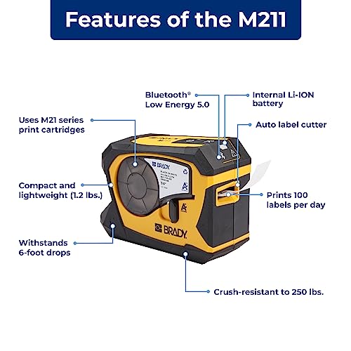 Brady M211 Portable Bluetooth Monochrome Label Printer - Yellow/Black, Model
