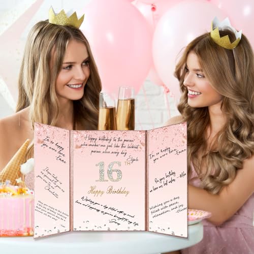 Rose Gold 16th Birthday Signature Guest Book – 12 x 18 Inch, Crenics
