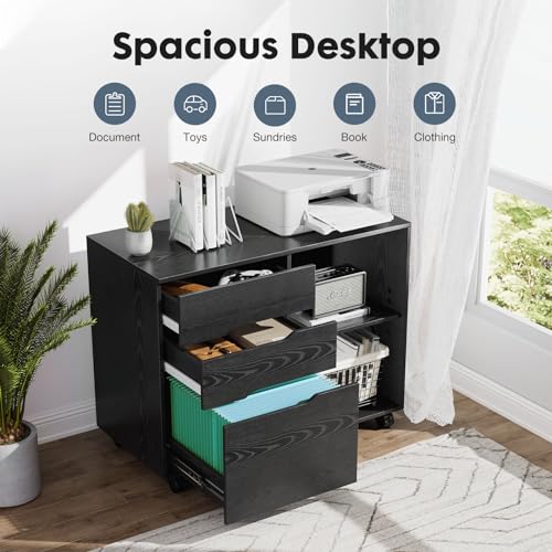 DUMOS 3-Drawer Rolling File Cabinet with Adjustable Shelf & Printer Stand