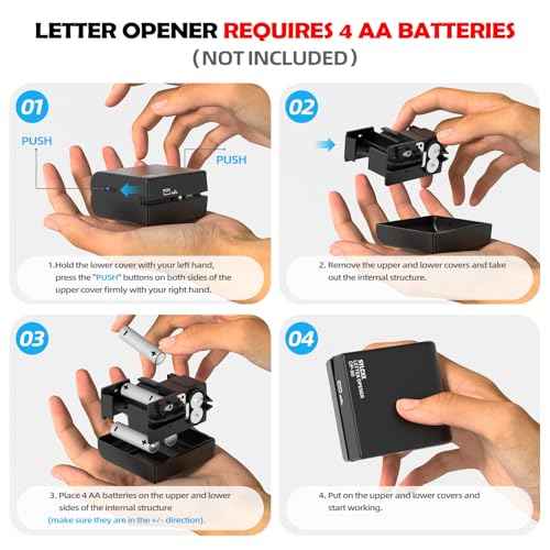 Battery Operated Electric Letter Opener - Letter Openers Envelope Slitter, Envelope Opener, Mail Opener, Universal Envelope Efficient Letter Opener Tool for Office, Home (Black)