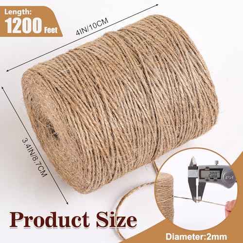 XSEINO 1200 Feet Natural Jute Twine Strong Garden Twine Rope for Arts Crafts Gift Wrapping Gardening Tomato Climbing Plant Tie Floristry Packing Decor