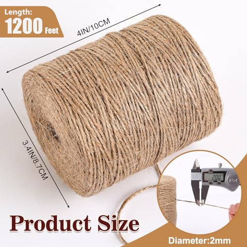 1200 ft Natural Jute Twine Rope for Crafts, Gardening & Gift Wrapping - XSEINO