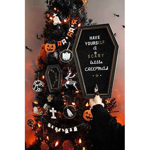 Coffin Letter Board Sign [Large and Mini Combo] - Witchy Decor Aesthetic, Gothic Home Decor Word Board With Letters Changeable Letter Board Sign Goth Room Decor Coffin Pin Board, Emo Room Decor Black