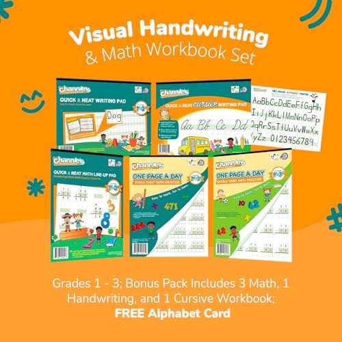 Best value Channie¡¯s Visual Math, Handwriting, and Cursive Bonus Pack of 5 Separate Workbooks, Grades 1st ? 3rd, With FREE Alphabet Card - Learning Workbook for Homeschool and After School