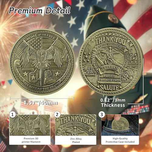 50Pcs Military Veterans Challenge Coin Bulk Honoring Patriotic Emblem Shield Eagle Flag Thanks for Your Service Coins Appreciation Gifts for US Army Commemorative Coin Veterans