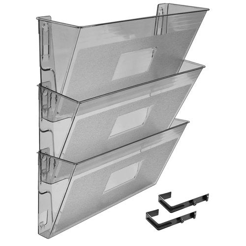 Acrimet Wall Mount Pocket File Organizer Holder Modular Letter Size A4 Plastic (Hangers Included) (Smoke Color) (3 Pack)