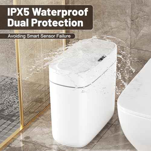 MOPALL Bathroom Trash Can with Lid, 3.5 Gallon Automatic Motion Sensor Garbage Can, Waterproof Touchless Smart Trash Can Small Waste Basket for Kitchen Bedroom Office