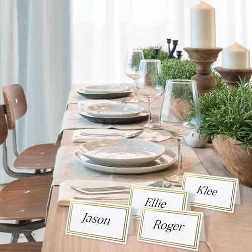 Premium Place Cards, Used for Table Decoration, Seat Cards with Double Gold Foil Border, 2x3.5-Inch Tent Cards - Perfect for Weddings, Tables, Dinner Parties(50 Pack)