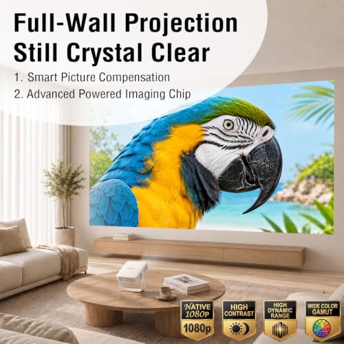 White Portable 4K Smart Mini Projector with WiFi Bluetooth - Native 1080P Outdoor Cinema